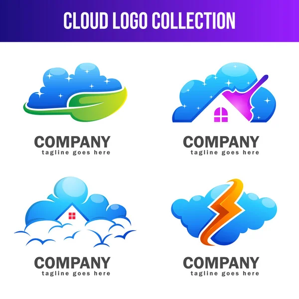 Collection Cloud Logo Template White Background — Stock Vector