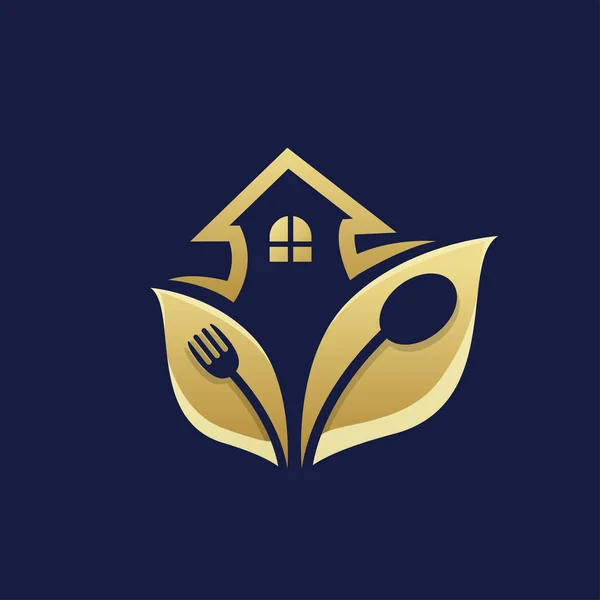 Luxus Natur Immobilien Restaurant Logo Design Vorlage Mit Dunklem Hintergrund — Stockvektor