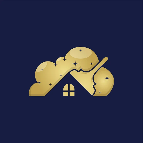 Розкішне Прибирання Хмарної Нерухомості Дизайн Логотипу Темним Тлом — стоковий вектор