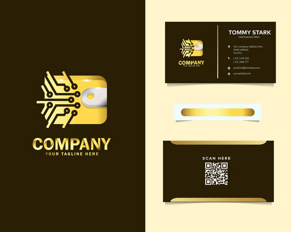 Gold Luxury Electronic Wallet Logo Design with Stationery Business Card Templates