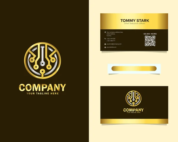 Conception Logo Technologie Arrondie Luxe Avec Des Modèles Carte Visite — Image vectorielle