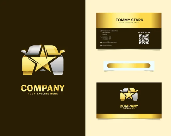 Gold Luxury Star Car Logo Design Stationery Business Card Templates — Stock Vector