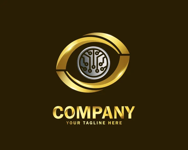 Luxury Gold Eye Tech Logo Design Template Dark Background — Stock Vector