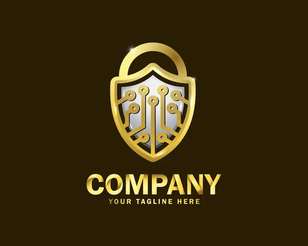 Luxus Gold Schutzschild Logo Design Vorlage Mit Dunklem Hintergrund — Stockvektor
