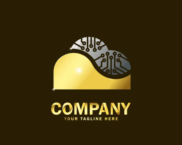 Luksusowe Złoto Chmura Tech Logo Projekt Szablon Ciemnym Tle — Wektor stockowy