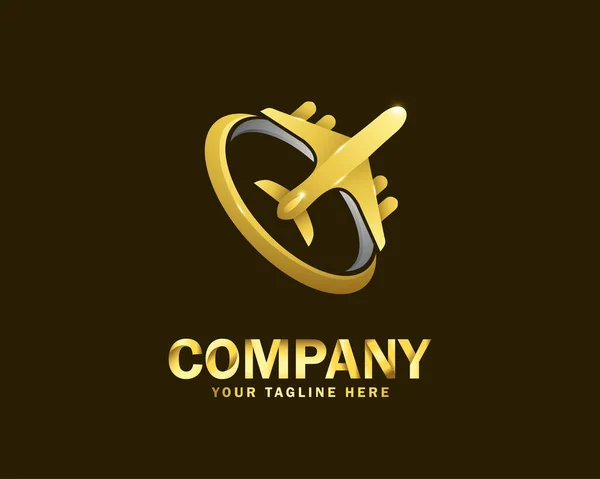 Luxury Gold Plane Journey Logo Design Template Dark Background — Stock Vector