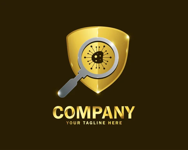 Luxury Gold Virus Scan Logo Design Template Dark Background — Stock Vector