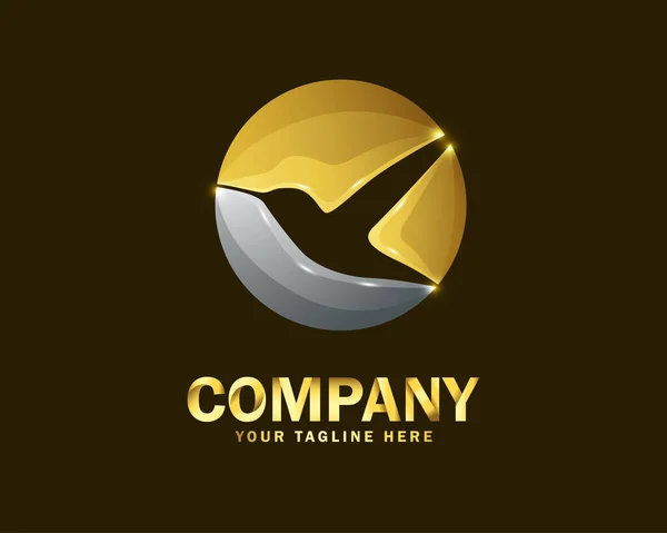 Luxury Gold Hummingbird Logo Design Template Dark Background — Stock Vector