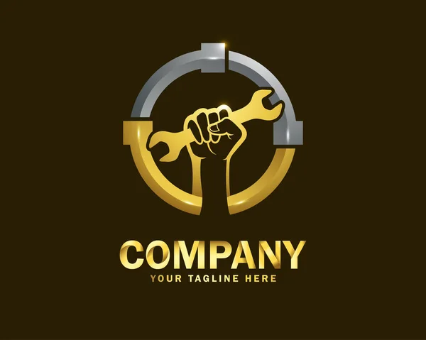 Luxury Gold Plumbing Repair Logo Design Template Dark Background — Stock Vector