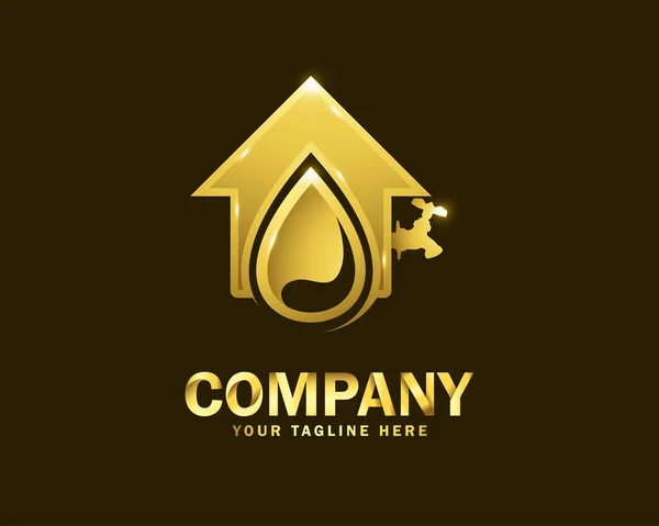 Luxus Gold Wasser Service Logo Design Vorlage Mit Dunklem Hintergrund — Stockvektor