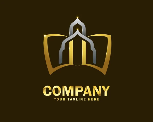 Luxury Gold Islamic Learning Logo Design Template Dark Background - Stok Vektor