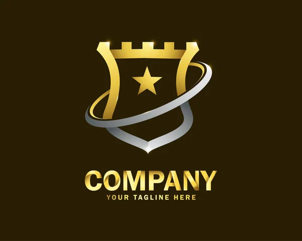 Luxury Gold Castle Shield Logo Design Template Dark Background — Stock Vector