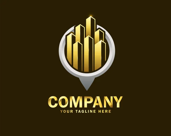 Luxus Gold Building Point Logo Design Vorlage Mit Dunklem Hintergrund — Stockvektor