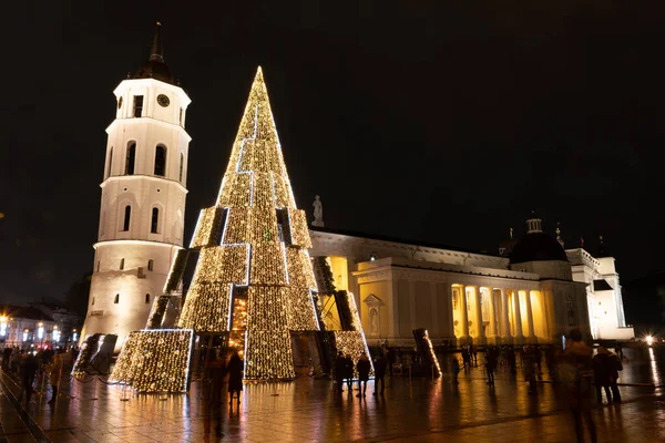 Вильнюс Литва Ноября 2020 Красивая Елка Площади Вильнюсского Собора Литва — стоковое фото