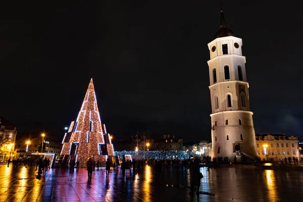 Vilnius Litouwen November 2020 Mooie Kerstboom Het Plein Van Kathedraal — Stockfoto