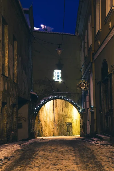 Beautiful Narrow Street Vilnius Old Town Evening Night View Old — Stock Photo, Image