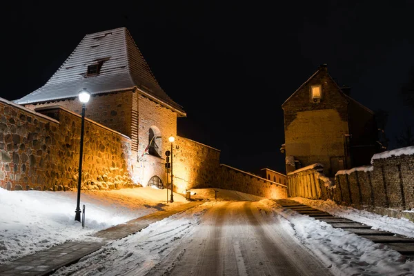 Бастион Вильнюсской Средневековой Оборонительной Стены Старом Городе Вильнюса Вечерний Ночной — стоковое фото