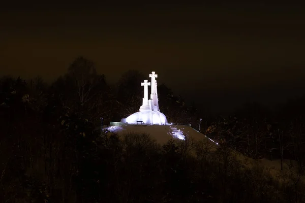 Litvanya Nın Vilnius Şehrinde Kışın Haç Tepesinde Bulunan Haç — Stok fotoğraf