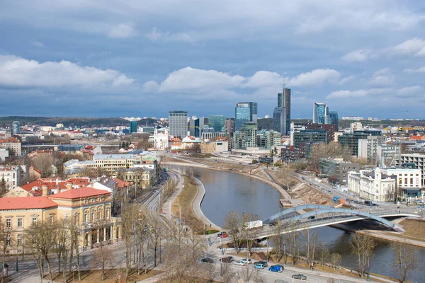 Vilnius, capital of Lithuania, beautiful scenic aerial panorama of modern business financial district architecture buildings, Global City of the Future, with Neris