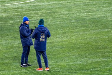 Vilnius, Litvanya - 30 Mart 2021: CT antrenörü Roberto Mancini Litvanya - Dünya Kupası eleme maçından önce İtalya