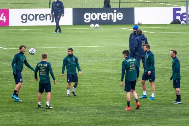 Vilnius, Litvanya - 30 Mart 2021: Litvanya - İtalya, Katar 2022 Dünya Kupası ön eleme karşılaşması öncesinde İtalya futbol takımı