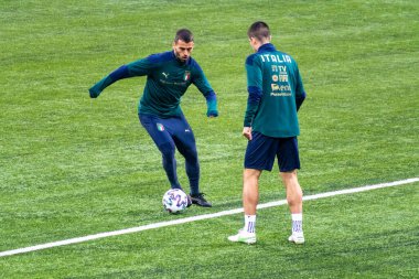 Vilnius, Litvanya - 30 Mart 2021: İtalya ve Roman oyuncu Spinazzola Litvanya - İtalya, Katar 2022 Dünya Kupası ön eleme karşılaşması