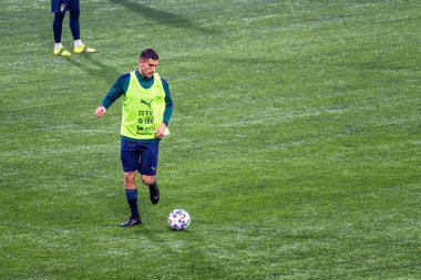 Vilnius, Litvanya - 30 Mart 2021: Litvanya - İtalya, Katar 2022 Dünya Kupası ön eleme karşılaşması öncesinde İtalya ve Roman oyuncu Pellegrini