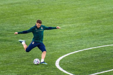 Vilnius, Litvanya - 30 Mart 2021: İtalyan ve Lazio oyuncusu Ciro Immobile Litvanya - İtalya, Katar 2022 Dünya Kupası ön eleme karşılaşması