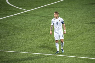 Ciro Immobile, İtalya Futbol Takımı 'nın forvet oyuncusu ve kaptanı ve Litvanya-İtalya maçı sırasında Lazio, Katar 2022 Dünya Kupası eleme karşılaşması