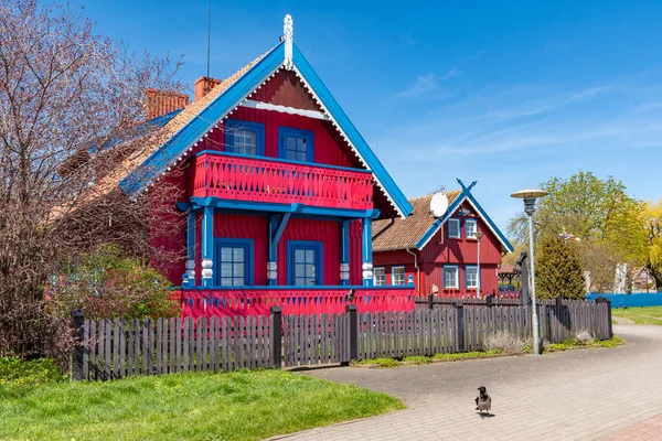 Vackert Gammalt Litauiskt Traditionellt Trähus Det Kuroniska Näset Nida Fiskeby — Stockfoto