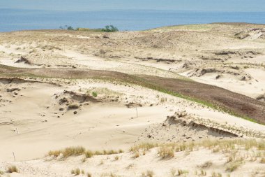 Nida, Klaipeda, Litvanya ve Avrupa 'daki kum tepelerinin panoramik görüntüsü. Curonian Tükürüğü ve Curonian Gölü. Baltık Denizi 'ndeki Baltık Kumulları. Unesco mirası