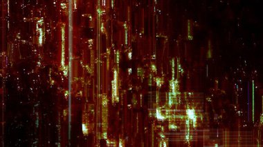 Soyut ve garip dijital kod ve siber arıza arka planı 3D Illustration. Blok grafikleri ve büyü kodları içeren psikedelik garip bilgisayar erime plakası. Uzaylı kod çözme kavramı.