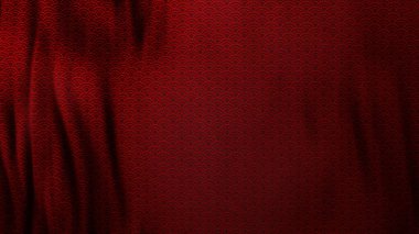 Kumaşın üzerinde kırmızı renkli geleneksel Asya dalgası deseni. Çin Yeni Yılı ve şenlik geçmişleri için 3 boyutlu tasvir. Kopya alanı ile lüks tam çerçeve ipek dokusu.