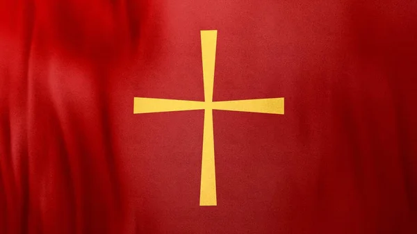 Croce Cristiana Dorata Stoffa Velluto Rosso Liturgico Copiare Spazio Illustrazione — Foto Stock