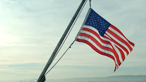 Estrelas Listras Dos Estados Unidos Acenando Vento Como Bandeira Traseira — Fotografia de Stock