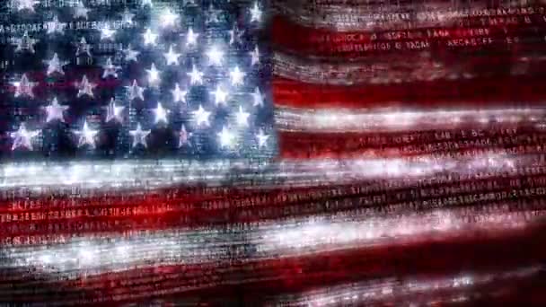 Digitale Wereld Van Binaire Hex Code Looped Animation Stars Stripes — Stockvideo