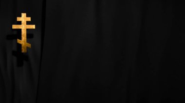 Altın Hıristiyan Rus Ortodoks Haçı ile edebiyat. Canlı yayında kilise vaazına ibadet etmek için 3 boyutlu tasvirler. Tanrı 'nın sunumu, duyurusu, ziyafeti için kavram