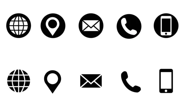 Web sitesi, adres veya konum, e-posta veya e-posta, telefon veya sabit hat ve cep telefonu gibi simgeler. Vektörlerin çember arkaplanı ve kesikleri vardır. Kartvizitler, posterler, el ilanları için harika..
