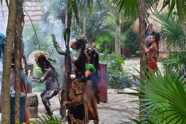 Xcaret Park Riviera Maya Mexico Danseurs Mayas Dans Théâtre Été — Photo