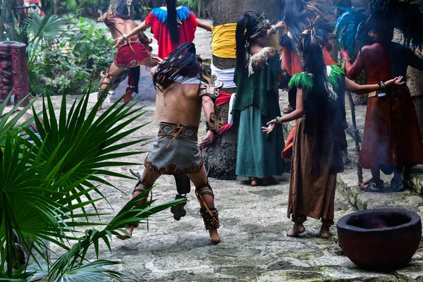 Xcaret Park Riviera Maya México Bailarines Mayas Teatro Verano Parque —  Fotos de Stock