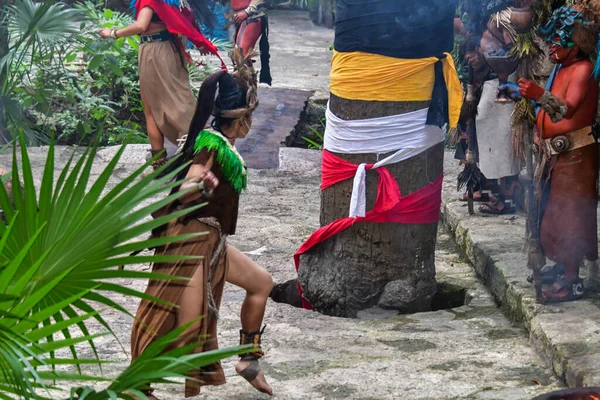 Xcaret Park Riviera Maya Mexico Maya Dansers Zomer Theater Een — Stockfoto