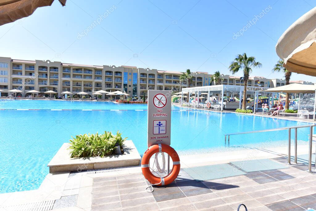 Hotel location in Hurghada resort -Egypt,  with beaches, swimming pools, parks, leisure areas and buildings built in oriental style