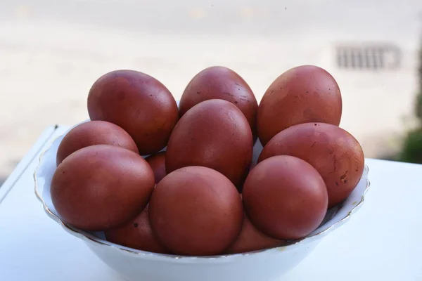 Ekologiska Hönsägg Naturligt Målade Lök Blad Enligt Traditionen Den Rumänsk — Stockfoto