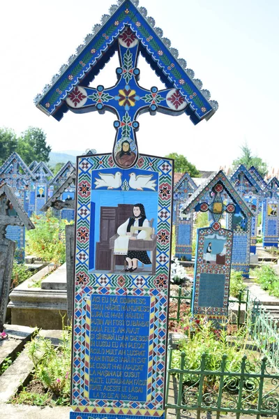 Korset Från Merry Cemetery Spna Maramure Det Enda Stället Världen — Stockfoto