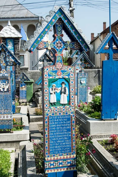 Cruz Cemitério Merry Spna Maramure Único Lugar Mundo Onde Pessoas — Fotografia de Stock
