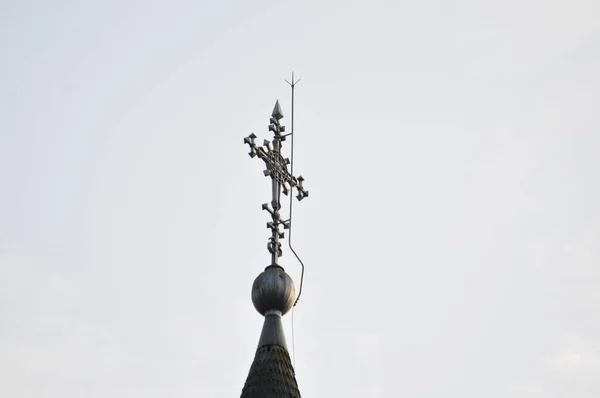 Румунський Православний Хрест Барсани Марамур Виготовлений Заліза Зафіксований Металевій Базі — стокове фото