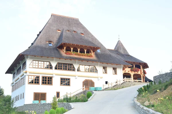 Muzeum Barsana Ortodoxní Klášter Budova Postavena Tradičním Architektonickém Stylu Maramures — Stock fotografie