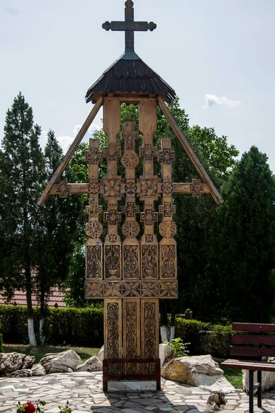 Korset Siden Vejen Skåret Træ Med Motiver Hvor Det Ortodokse - Stock-foto