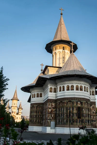 The Holy Cross Monastery in Oradea, outside painting. Orthodox monastic complex built for believers near the city of Oradea, with the church painted on the outside in Moldovan style, unique in Transylvania.