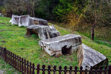 Marble blocks left from the construction of Prislop Monasteries, materials brought from Ulpia Traiana, nearby.